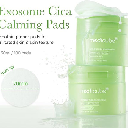 medicube Toner Pads Exosome CICA Tea Tree Calming Toner Pad for Sensitive Skin | Centella Asiatica for Redness, Breakouts | Low-irritating & Hydrating Care | Korean Skincare, 100 Pads (1 Pack)