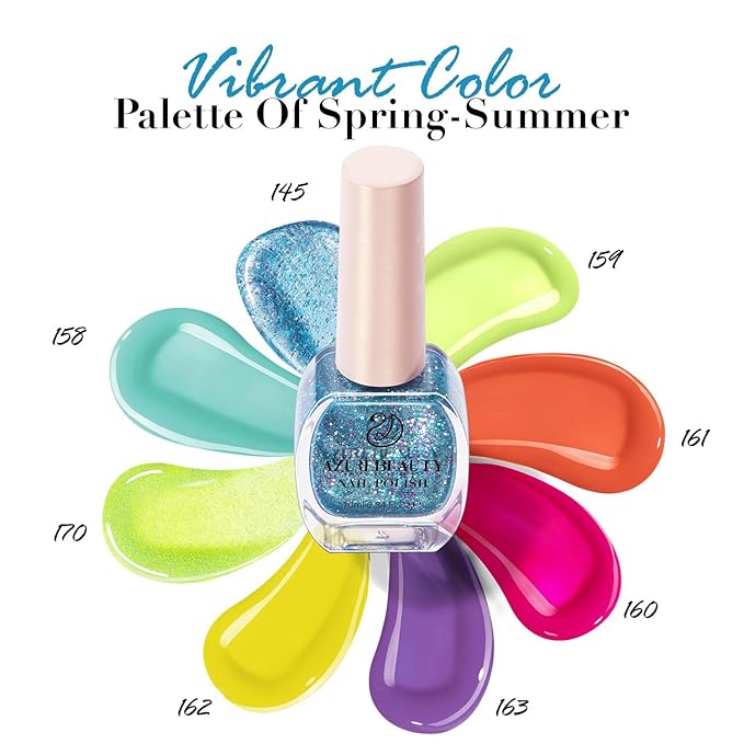 AZUREBEAUTY Summer 8 Colors Hot Pink Neon Blue Green Glitter Purple Yellow Orange Nail Polish Set Quick Dry, Perfect for Women Manicure Nail Art DIY Salon