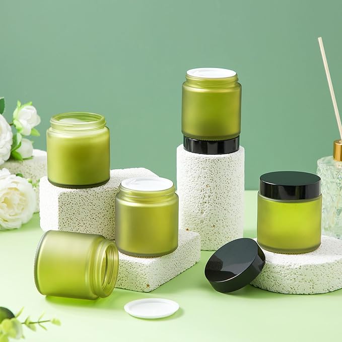 Norme 64 Pcs 4 oz Glass Jars with Lids Leakproof Round Airtight Empty Cosmetic Jars with Inner Liners Lid for Storing Lotions Powder Ointments Candle Making Tins (Pea Green)
