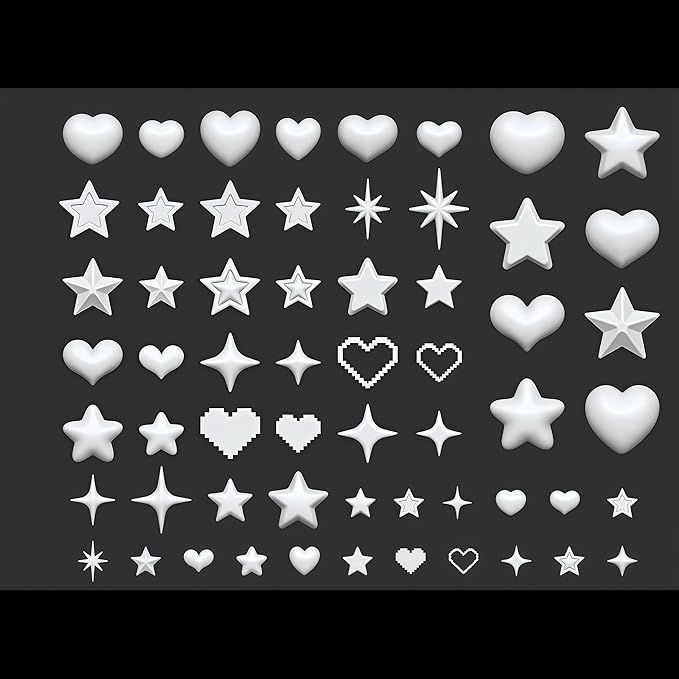 3D Nail Molds Heart, Stars, Starburst Nails Charms Design, Silicone Tool Art Y2k Decoration