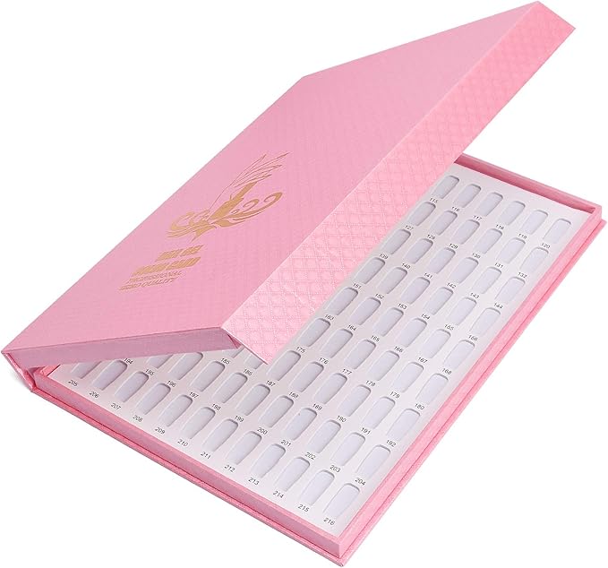 Noverlife 216 Nail Colors Chart Display, Nail Gel Polish Display Book with 216 False Nail Tips, Professional Salon Nail Color Swatches Nail Practice Card Board