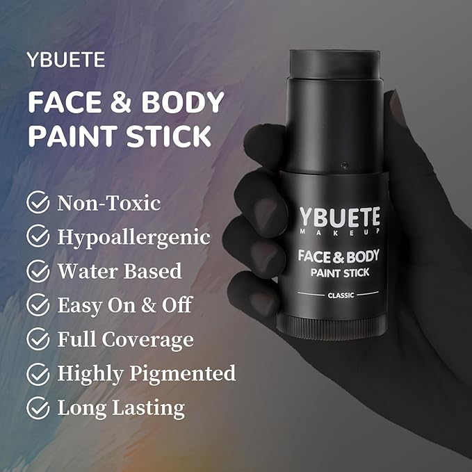 Black Face Body Painting Stick, Full-coverage Cream Eye Black Stick, Professional Washable Face Paint for Halloween SFX Skeleton Vampire Joker Zombie Goth Cosplay Makeup for Adult Cosplay Party