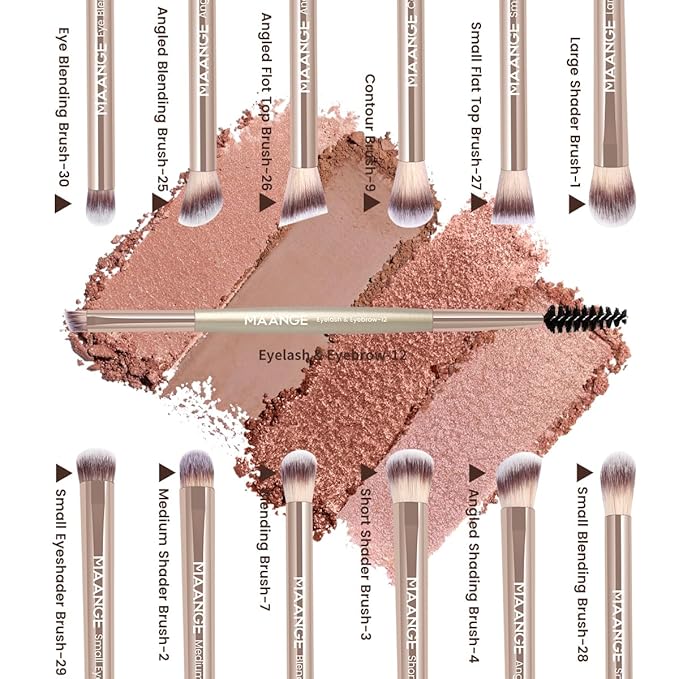 MAANGE 13 Pcs Makeup Brushes with Bag, Multi-functional Eye Makeup Brush Set Professional Blending Eyeshadow Concealer Eyebrows Eyeliner (Gold)