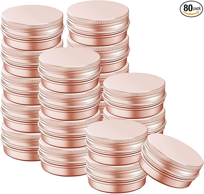 1 Ounce Aluminum Tin Jar with Screw Cap 30mL Tin Cans Refillable Containers for Cosmetic, Lip Balm, Cream, Lotion, Balms, Spices, Salve, Rose Gold 80 Pcs