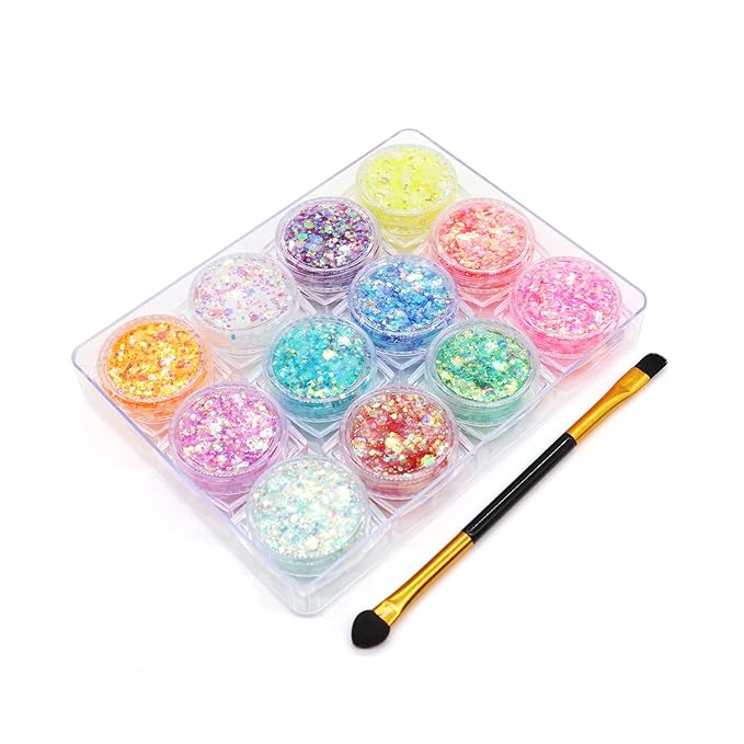 12 Color Glow in The Dark Gel Glitter - UV Black Light Reactive for Face, Body, Eyeshadow, No Glue Needed - Perfect for UV Parties, Festival & Rave Makeup-Glitter for Cosmetic Purposes