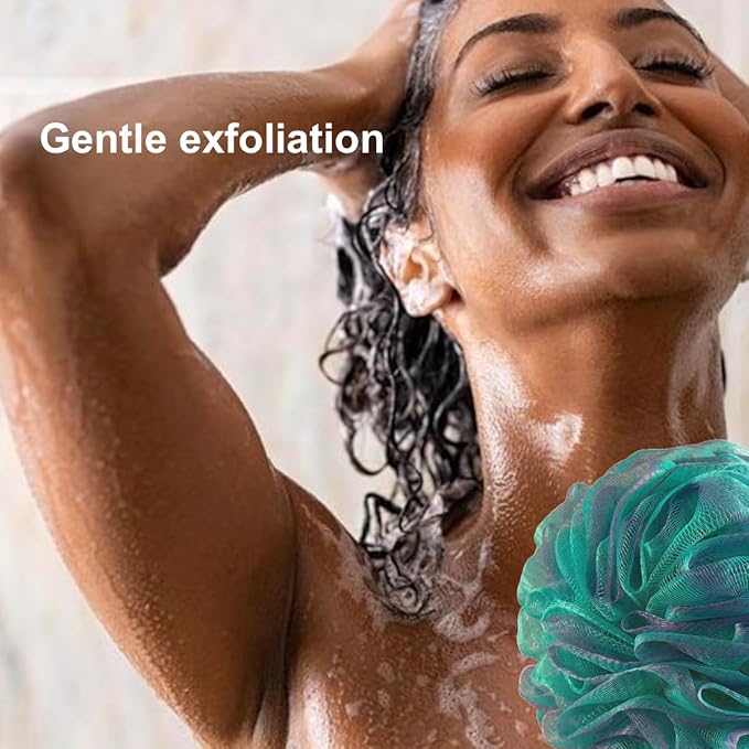 SHOWER BOUQUET Loofah Bath-Sponge XL Swirl-Deep-4-Pack // Extra Large 75g Soft Mesh Net Luffa Loofa Loufa Lufa Puff Set/Exfoliating Body Scrubber for Women and Men - Exfoliate & Soothe Face & Body