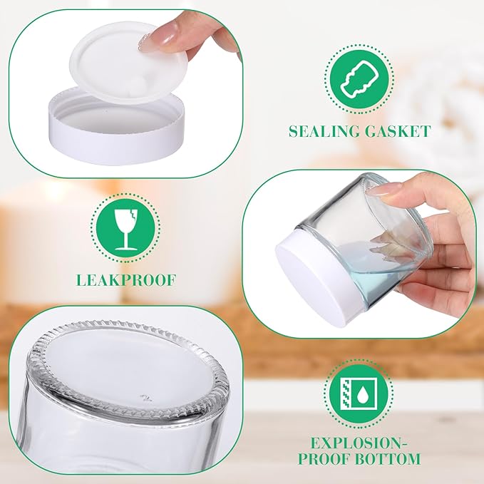 Norme 24 Pcs 4 oz Glass Jars with Lids Leakproof Round Airtight Empty Cosmetic Jars with Inner Liners Lid for Storing Lotions Powder Ointments Candle Making Tins (White,Clear)