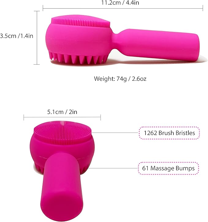 2 PC Silicone Facial Cleansing Brush 2 in 1 Facial Scrubber Manual Exfoliating Facial Brush Face Cleanser Face Exfoliator Ultrafine Bristles for Sensitive Skin Easy to Clean Lather Well(Blue&Rosered)