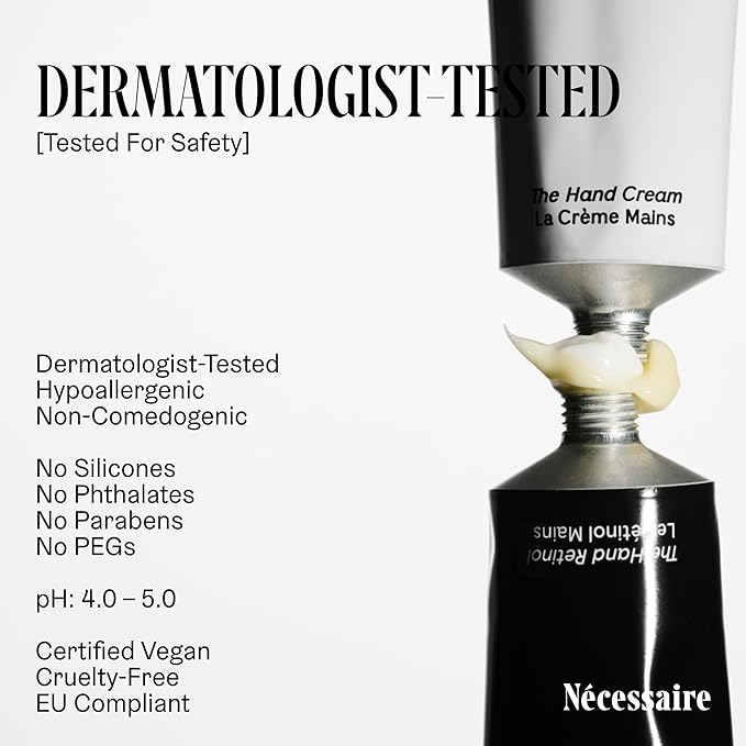 Nécessaire The Hand Retinol. Anti-Age Repair Serum. For Crepiness, Wrinkles, Spots, Brittle Cuticles. 0.25% Pure Retinol. 5% AHA. Dermatologist-Tested. Hypoallergenic. Non-Comedogenic.