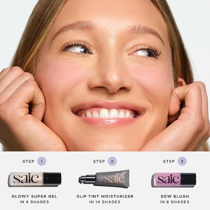 Saie Glowy Super Gel - Hydrating Makeup Primer and Illuminating Glow Serum Enriched with Vitamin C and Squalane Oil - All-Over Liquid Highlighter Makeup for Instant Glass Skin - Warmglow (1 oz)
