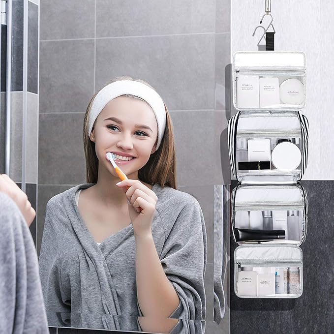 Hanging Travel Toiletry Bag,Large Capacity Cosmetic Travel Toiletry Organizer for Women with 4 Compartments & 1 Sturdy Hook,Perfect for Travel/Daily Use/Christmas