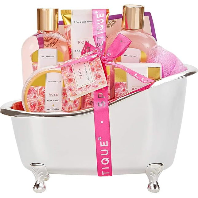 spa luxetique Gift Set For Women, Bath Sets for Women Gift, 8 Pcs Rose Spa Basket Includes Bubble Bath, Shower Gel, Body Lotion, Mom Birthday Gifts, Mother‘s Day Gift, Valentines Day Gifts for Her