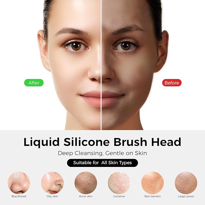 Facial Cleansing Brush Face Scrubber - Rechargeable Electric Face Cleansing Brush with 4 LED Gentle Light Liquid Silicone Modes Exfoliator,IPX7 Waterproof Ideal Gift for Men and Women-Blue