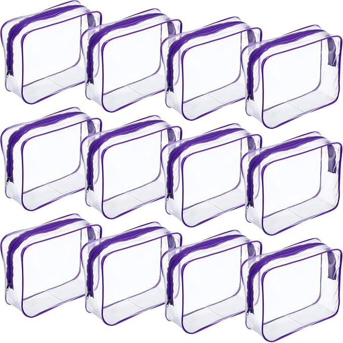 Weewooday 12 Pieces Clear Makeup Bags Cosmetic Storage Bags PVC Zipper Pouches Travel Waterproof Makeup Plastic Case for Women Organizing Toiletries Traveling Bathroom(Large,Purple)