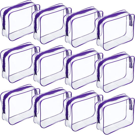 Weewooday 12 Pieces Clear Makeup Bags Cosmetic Storage Bags PVC Zipper Pouches Travel Waterproof Makeup Plastic Case for Women Organizing Toiletries Traveling Bathroom(Large,Purple)
