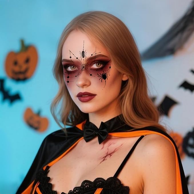 Halloween Temporary Face Tattoos, Spider Web Tattoo Decals, Temporary Face Stickers,Temporary Makeup Tattoos, Tattoo Sticker Art for Adult Kids Halloween Costume Accessories 8Pcs