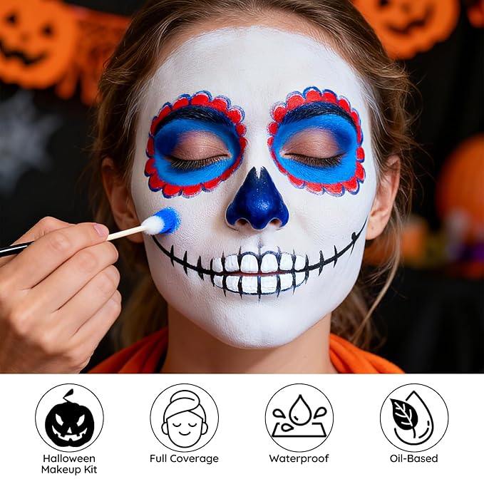 Halloween White Blue Red Face Painting Kit For Joker & USA Flag Makeup, Body Paint for 4th of July Pride Independence Day, Cosplay, Costume, Theme Parties and SFX Special Effect