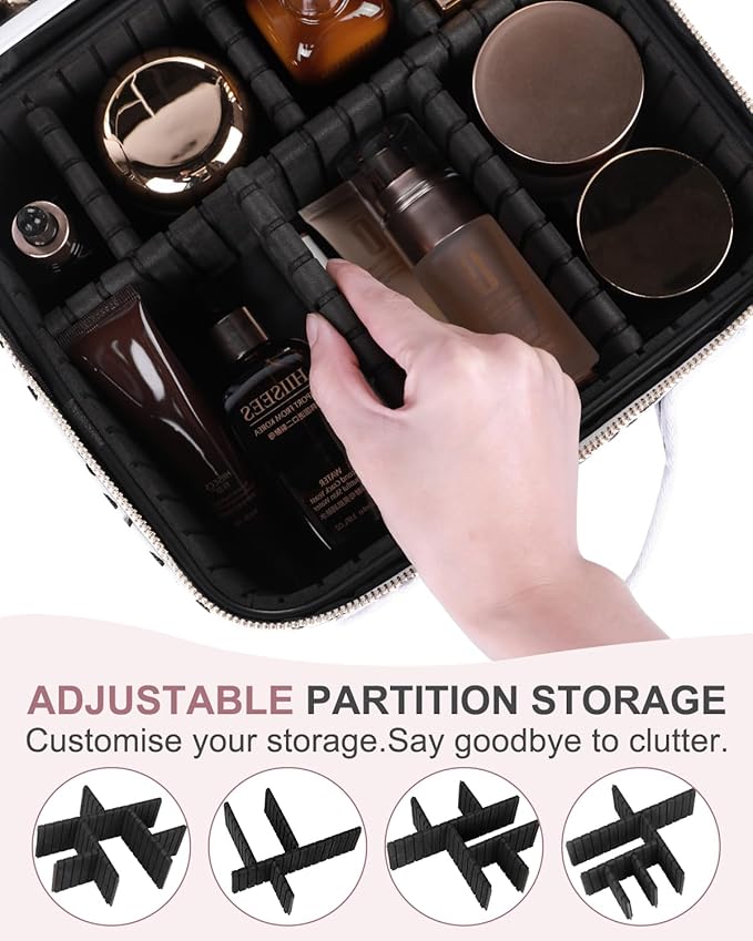 Makeup Bag with LED Mirror, Makeup Organizer Train Case with 1X,2X,3X Vanity Mirror, Adjustable Brightness in 3 Color Settings, with Brush Holder & Storage Dividers, Leopard