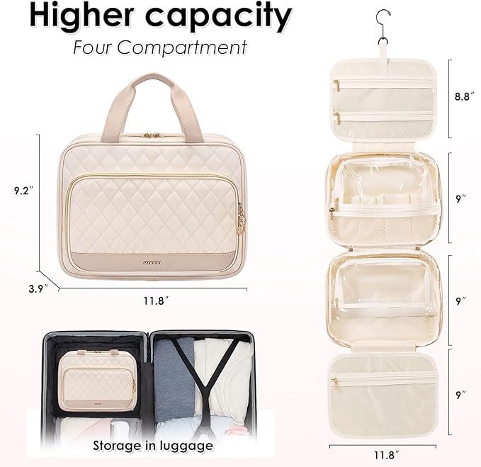 Travel Toiletry Makeup Bag for Women Hanging Toiletry Bag Cosmetic Organizer Make up Bags for Women Travel Makeup Essentials, Beige