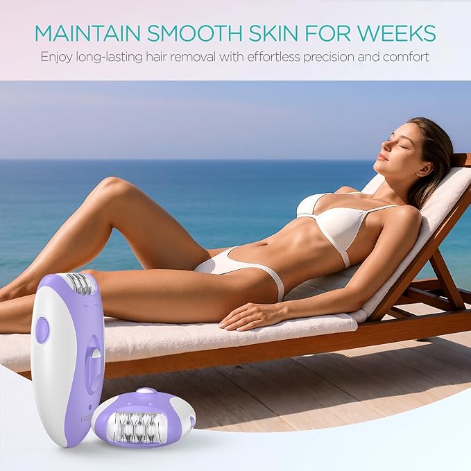 Epilators Hair Removal for Women with 21 Tweezers & LED Light, 2 Speeds Cordless Epilator for Women, Electric Hair Removal Epilators Rechargeable for Arms & Legs HR110 (Purple)