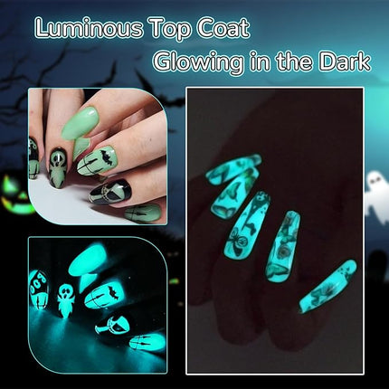 U-Shinein Glow In The Dark Gel Polish - Luminous Blue Nail Gel Top Coat, No Wipe Long-lasting, Transparent Glow, UV LED Needed, Perfect for Any Colors, Halloween