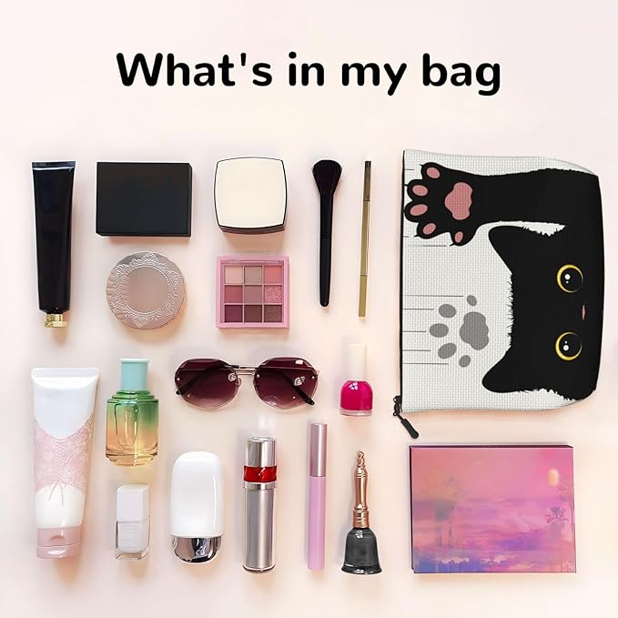 MOLAIGIN Cute Black Cat Paw Cosmetic Bag For Women, Travel Makeup Bag, Toiletry Zipper Bag, Large Capacity Aesthetic Cases
