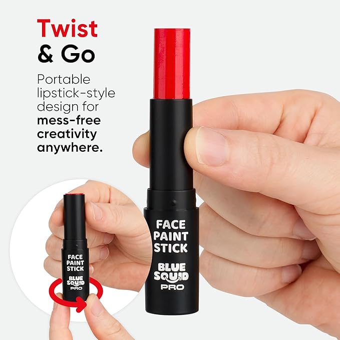 Blue Squid PRO Red White Blue Face Paint Stick - Waterproof Body Paint For Adults & Kids Eye Black Baseball, Eyeblack Softball - Hypoallergenic Twist-Up Non-Toxic Makeup Stick - Cosplay, Sports & SFX
