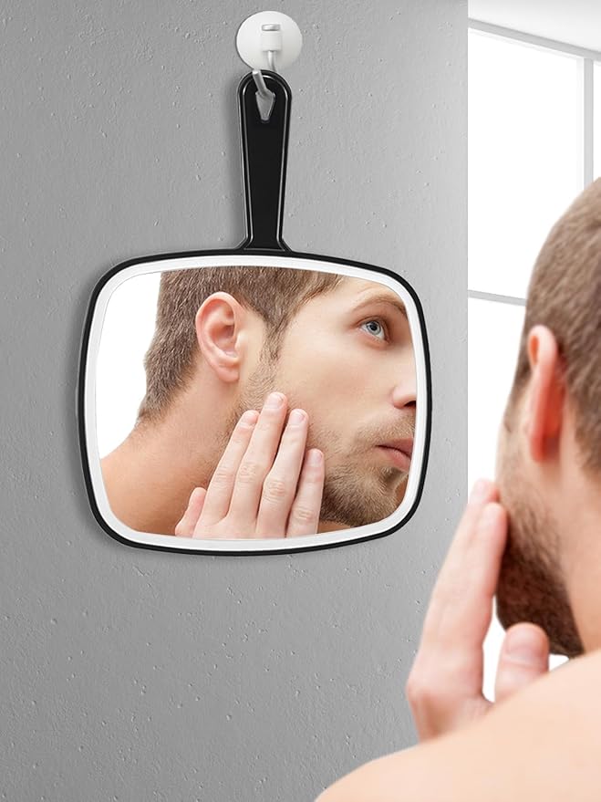 Extra Large Handheld Mirror，Hand Salon Mirror with Handle for Barbers, Hairdressing (Black，12.4" Lx 9" W)