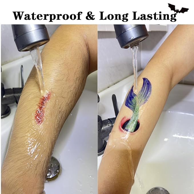 24 Sheets Fake Scar Halloween Tattoos Temporary, Waterproof Zombie Makeup Kit Stickers with Realistic Scary Bloody Wound Scratches Stitches for Women Men Adults Party, Costume, Prank Props