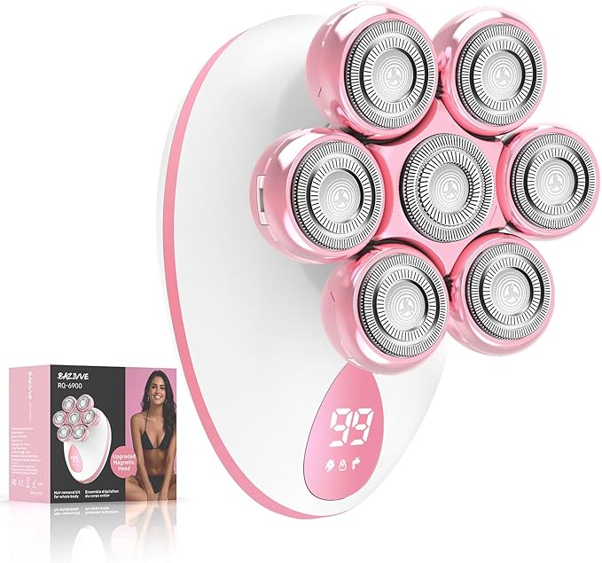 Electric Razors for Women, 7D Rotary Shaver for Legs Bikini Rechargeable, Wet/Dry Hair Removal Kit for Whole Body, Cordless Lady Trimmer Groomer, Wider Shaving Surface, Pink