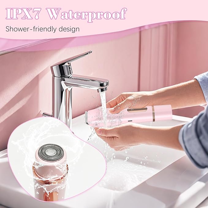 2 in 1 Women Electric Shaver Dual Head Bikini Trimmer for Women, IPX7 Waterproof Wet & Dry Use Painless Electric Razors for Silk Skin, Bikini Underarm Leg Arm Body Face, Pink