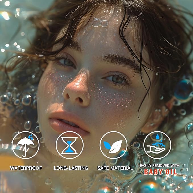 20 Pcs Rose Gold Makeup Patches, Glitter Freckles Face Tattoo, Easy Application and Remove Sparkle Makeup Patches, Waterproof Face Glitter Freckles for Women