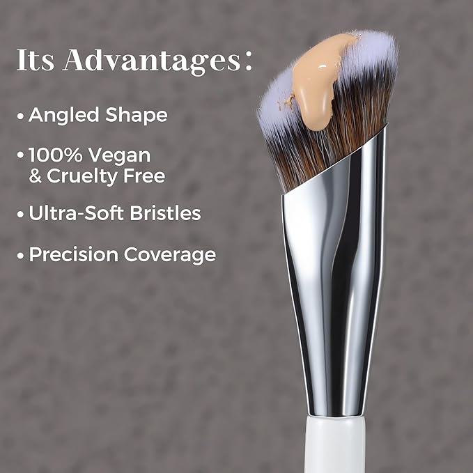 ENERGY Concealer Brush, Under Eye Makeup Small Angled Kabuki Precision Face Blending Brush-Liquid Cream Foundation Concealer for Dark Circles, Make Up Nose Contour Applicator Vegan with Cover (White)