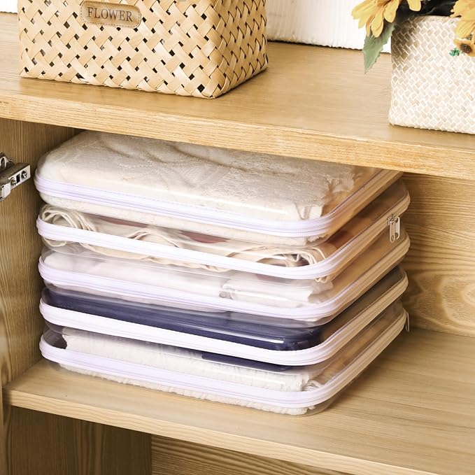 Sanwuta 6 Pcs Clear Hard Zipper Case Pencil Pouches Hard Plastic Zipper Pouches Makeup Bag Transparent Cases for Snacks Plastic Storage Organizer Box for Travel(White,13.78 x 11.81 x 2 Inch)