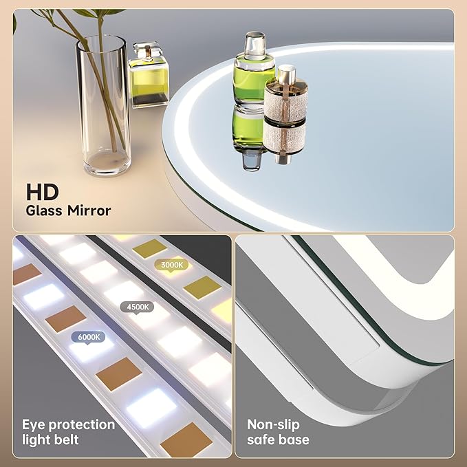 MINISO Vanity Mirror with Lights-12" x 14" Arched Makeup Mirror with 3 Color Lights, Adjustable Brightness,10X Magnification, 360°Rotation