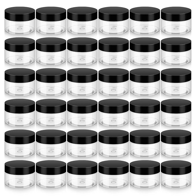 36 Pack 1 OZ Plastic Jars with Lids, BPA Free, Reusable, Refillable Transparent Cosmetic Containers for Bath Salts, Cosmetics, Powders, Beauty Product and Small Accessories
