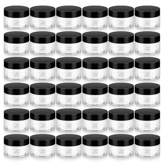 36 Pack 1 OZ Plastic Jars with Lids, BPA Free, Reusable, Refillable Transparent Cosmetic Containers for Bath Salts, Cosmetics, Powders, Beauty Product and Small Accessories