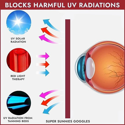 Super Sunnies Flex UV Eye Protection, FDA Compliant Tanning Bed Goggles, Red Light Therapy Glasses, 2 Pack