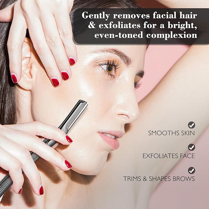 Eyebrow Razor, Face Razors for Women and Men, Reusable Metal Handle with 6 Refill Blades, Eyebrow Trimmer with Precision Cover, Dermaplane Razor, Skin Care Tool - Black