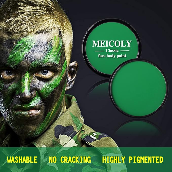MEICOLY Green Face Body Paint,Washable St Patricks Day Face Paint Accessories,Green Makeup Face Painting for Adults and Kids,Hunting Hulk Gamora Face Paint,SFX Witch Cosplay Halloween Makeup