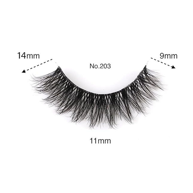 Happy Heartbeat 3D Clear Band Lashes 14mm Natural Soft Faux Mink Lashes C/D Curl Cat Eye Wispy Fake Eyelashes Short Cross Reusable False EyeLashes 7 Pairs (No.203)