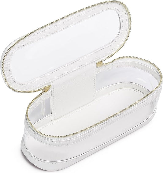 Pinkmik Makeup Brush Case Clear Travel Cosmetic & Toiletry Bag Slim Makeup Bag with Zipper Small Purse Organizer Car Essential Bag for Women (White, SLIM-2)