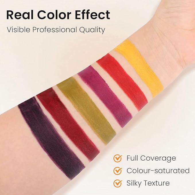 6 Colors Face Body Paint + 6pcs Sponge + 3pcs Brush, 【Full Coverage】【Skin Friendly】【Long Lasting】, Professional Paint Makeup Product For Halloween/Masquerade/Cosplay/Movie Makeup