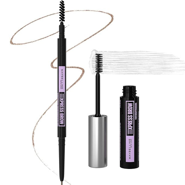 Maybelline Brow Ultra Slim Defining Brow Pencil + Brow Fast Sculpt Brow Gel Makeup Bundle, Includes 1 Blonde Eyebrow Pencil and 1 Clear Eyebrow Gel