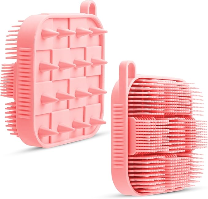 Silicone Shower Scrubber Women Men 2 Pack Exfoliating Body Scrubber Exfoliator Scalp Non-Slip Hollow Hand Glove Loofah Alternative Deep Clean Wash Dual-Sided Durable Scrub Bath Essentials Purple Pink