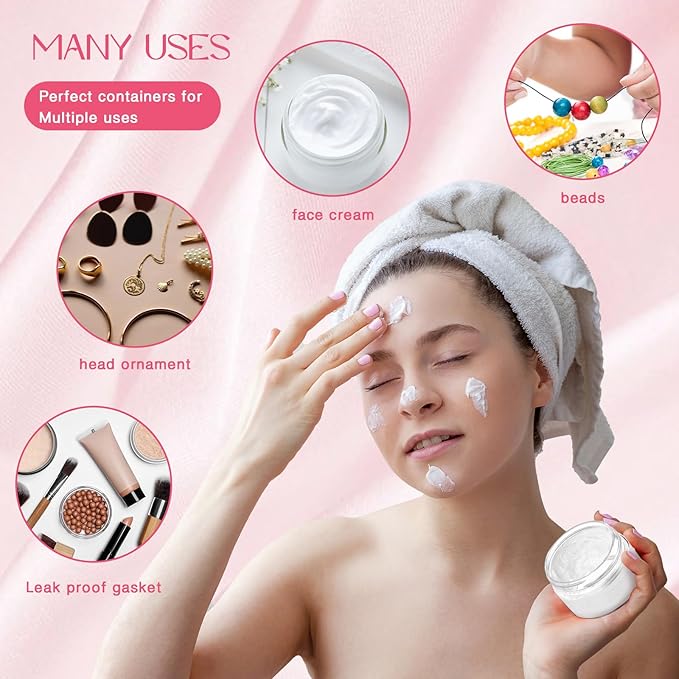 Patelai 4 Pieces Round Wide-mouth Leak Proof Plastic Container Jars with Lids for Travel Storage Makeup Beauty Products Face Creams Oils Salves Ointments DIY Making(1 Ounce,Pink)