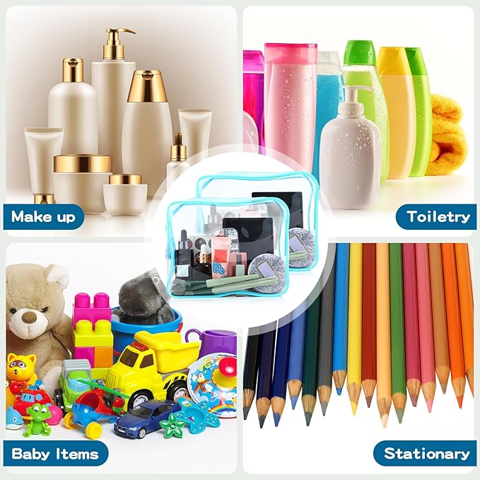 Weewooday 12 Pieces Clear Makeup Bags Cosmetic Storage Bags PVC Zipper Pouches Travel Waterproof Makeup Plastic Case for Women Organizing Toiletries Traveling Bathroom(Large,Blue)