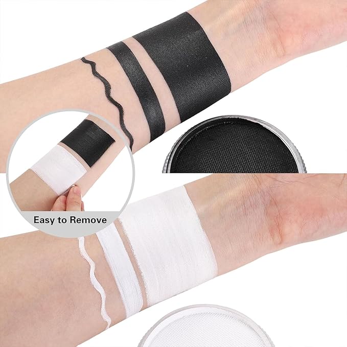 Black + White Face Body Paint, Water-Based Face Painting Kit Professional, Large Capacity SFX Makeup Set with brush & Powder puff, Sponge for Halloween Makeup Clown, Cosplay, Stage, Art Theater