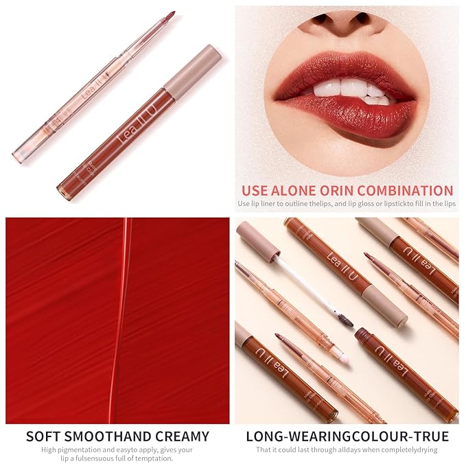 Lip Liner & Lip Glaze Set, Waterproof Smooth Lip Liner, Long Lasting Matte Lip Glaze, Velvet Lip Glow, 2 Pcs, Nude Lipstick, 5 Colors (01#Cinnamon coffee)
