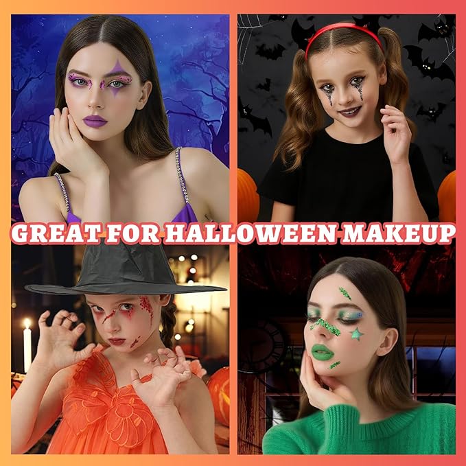 Teenitor 6 Colors Body Glitter Face Glitter for Women Kids, Halloween-Themed Color Face, Body Hair Glitter Gel, Sparkling Glitter Gel for Festival Concerts Cheer